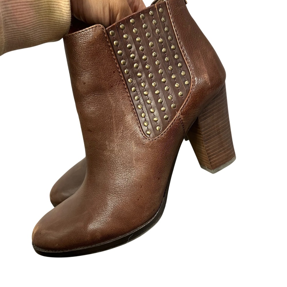 Antonio Melani Eddie‎ Woodbury Brown Leather Studded Chelsea Boots Block Heel 9M